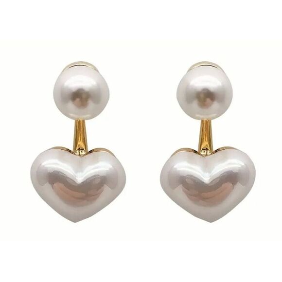 NWT Boho White Heart Shaped Faux Pearl Jacket Stud Earrings - Picture 5 of 6